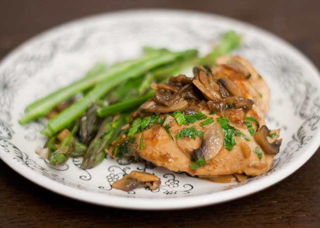 steamed asparagus, lemon chicken and mushrooms recipe