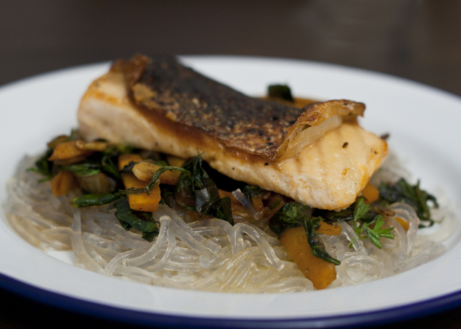 spicy soy salmon with noodles recipe